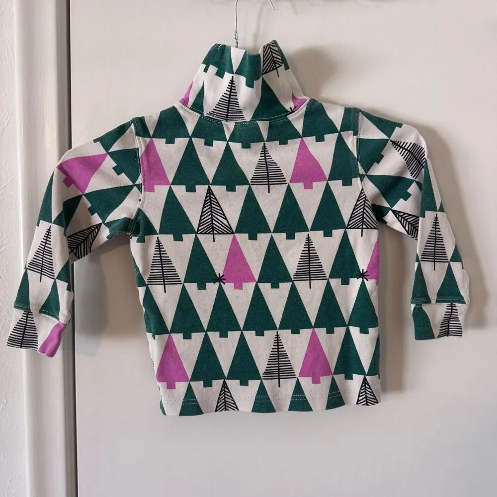 Hanna Andersson US 4 Holiday Print Turtleneck Forevergreen Forest Pink VGUC